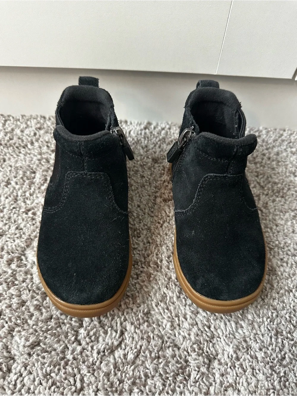 UGG Kids Black Suede Ankle Boots with Brown Rubber Sole